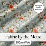 Peach Rose Floral Pattern Blue Background Seamless Cute Unique Gift  Digital Print Material by the Metre UK Sewing Quilting Textile