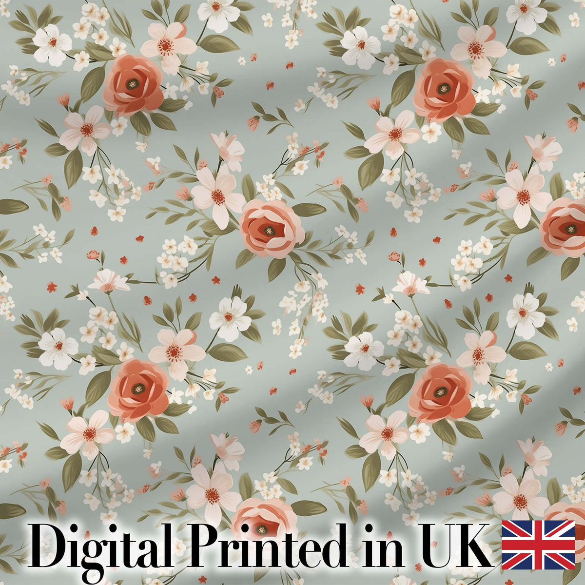 Peach Rose Floral Pattern Blue Background Seamless Cute Unique Gift  Digital Print Material by the Metre UK Sewing Quilting Textile