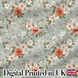 Peach Rose Floral Pattern Blue Background Seamless Cute Unique Gift  Digital Print Material by the Metre UK Sewing Quilting Textile