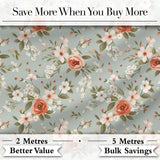 Peach Rose Floral Pattern Blue Background Seamless Cute Unique Gift  Digital Print Material by the Metre UK Sewing Quilting Textile