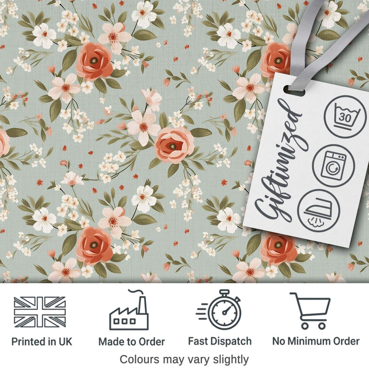 Peach Rose Floral Pattern Blue Background Seamless Cute Unique Gift  Digital Print Material by the Metre UK Sewing Quilting Textile