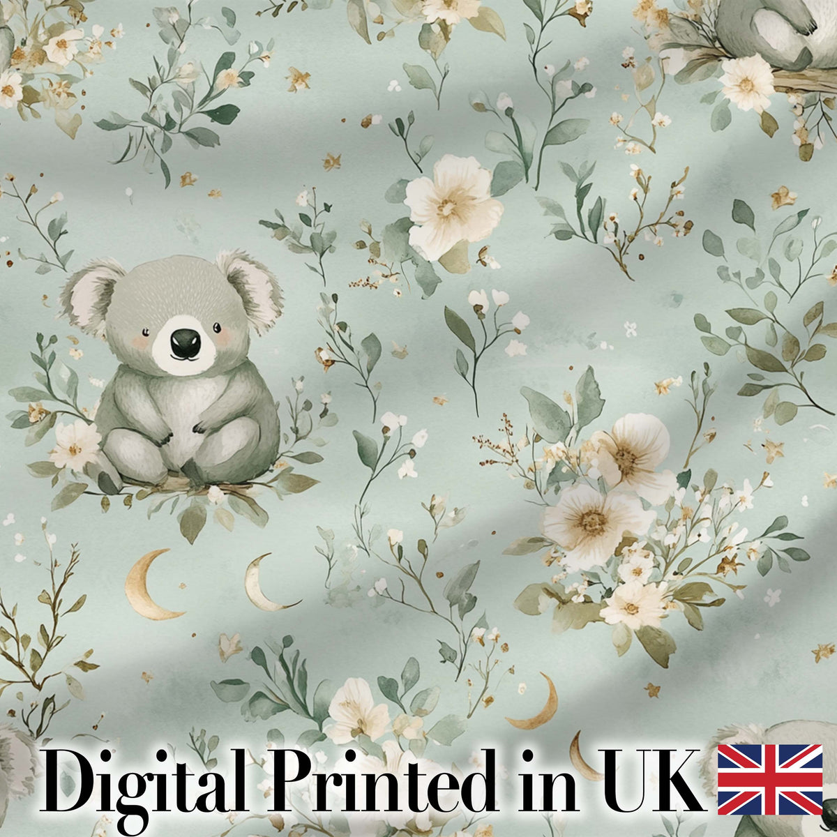 Daisy and Moon Botanical Pattern Green Background Seamless Lovely  Digital Print Material by the Metre UK Sewing Quilting Textile
