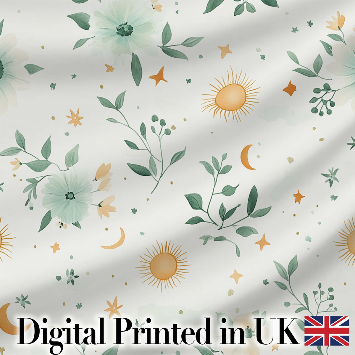Minimal Floral Leaves and Sun Pattern White Background Seamless  Digital Print Material by the Metre UK Sewing Quilting Textile