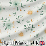 Minimal Floral Leaves and Sun Pattern White Background Seamless  Digital Print Material by the Metre UK Sewing Quilting Textile