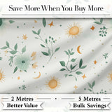 Minimal Floral Leaves and Sun Pattern White Background Seamless  Digital Print Material by the Metre UK Sewing Quilting Textile
