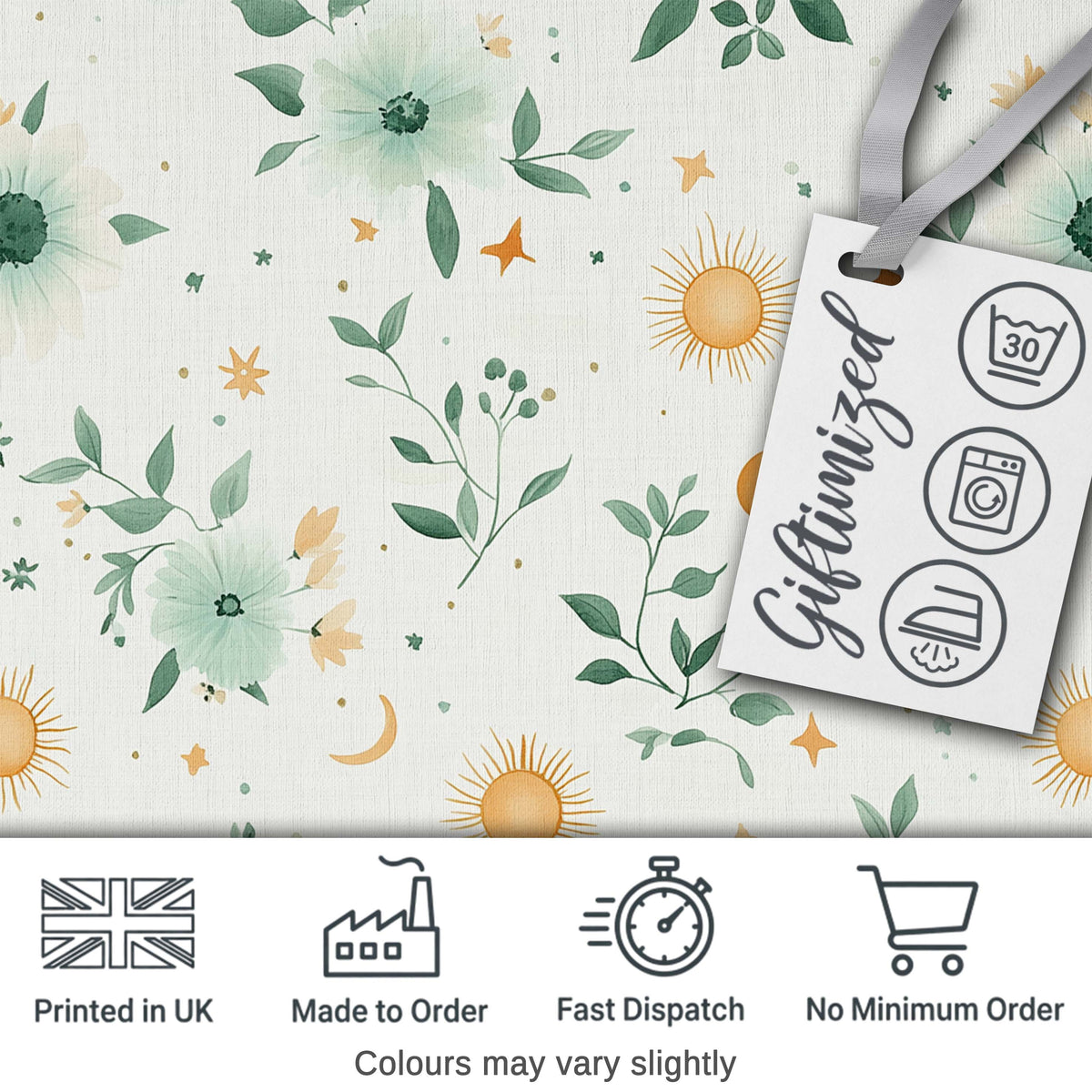Minimal Floral Leaves and Sun Pattern White Background Seamless  Digital Print Material by the Metre UK Sewing Quilting Textile