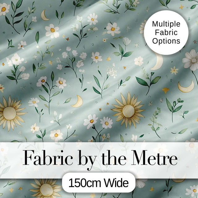 Minimal Floral Leaves and Sun moon Pattern Beautiful Background  Digital Print Material by the Metre UK Sewing Quilting Textile