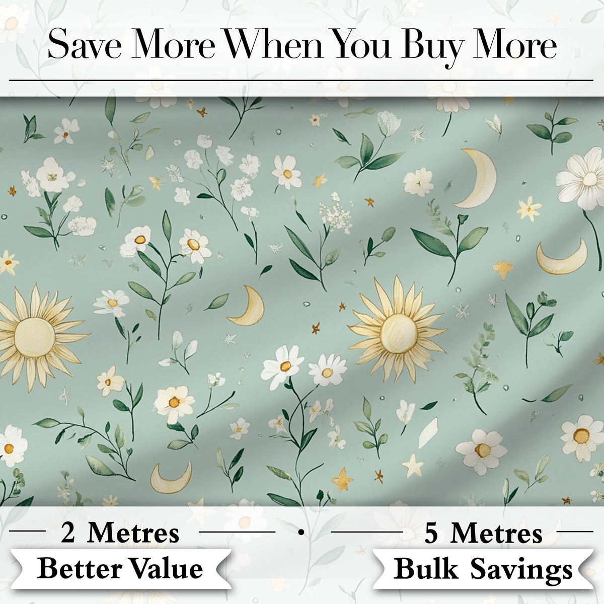 Minimal Floral Leaves and Sun moon Pattern Beautiful Background  Digital Print Material by the Metre UK Sewing Quilting Textile