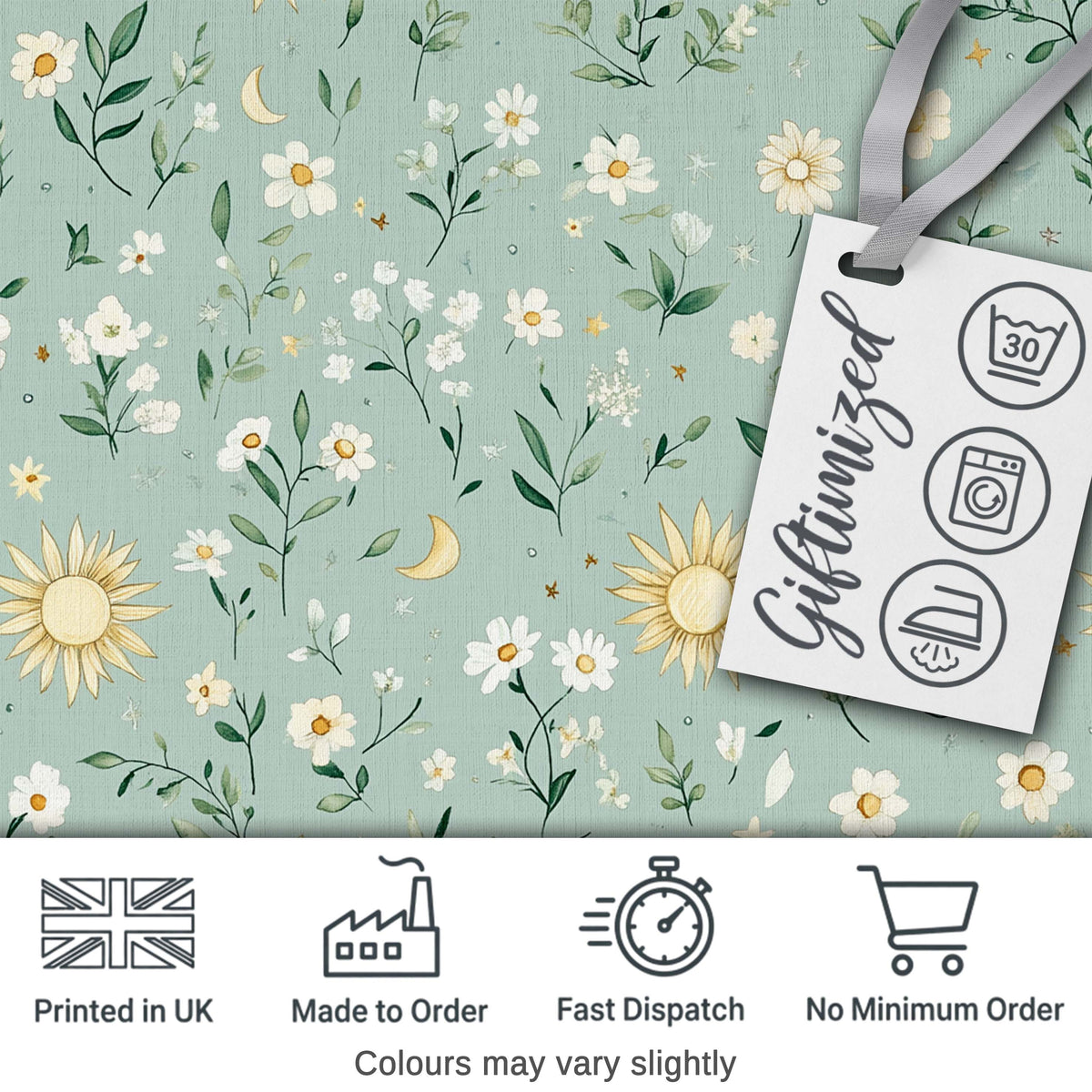 Minimal Floral Leaves and Sun moon Pattern Beautiful Background  Digital Print Material by the Metre UK Sewing Quilting Textile
