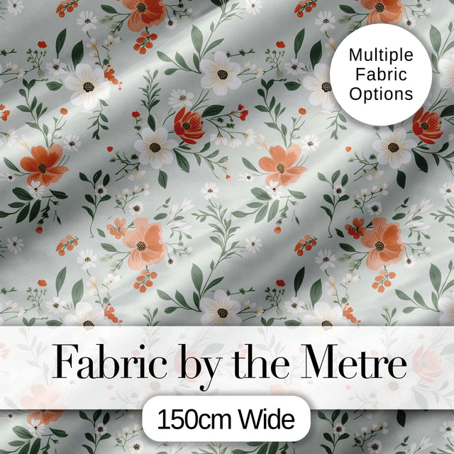 Wildflower Orange and White Floral Pattern Sage Background Seamless  Digital Print Material by the Metre UK Sewing Quilting Textile