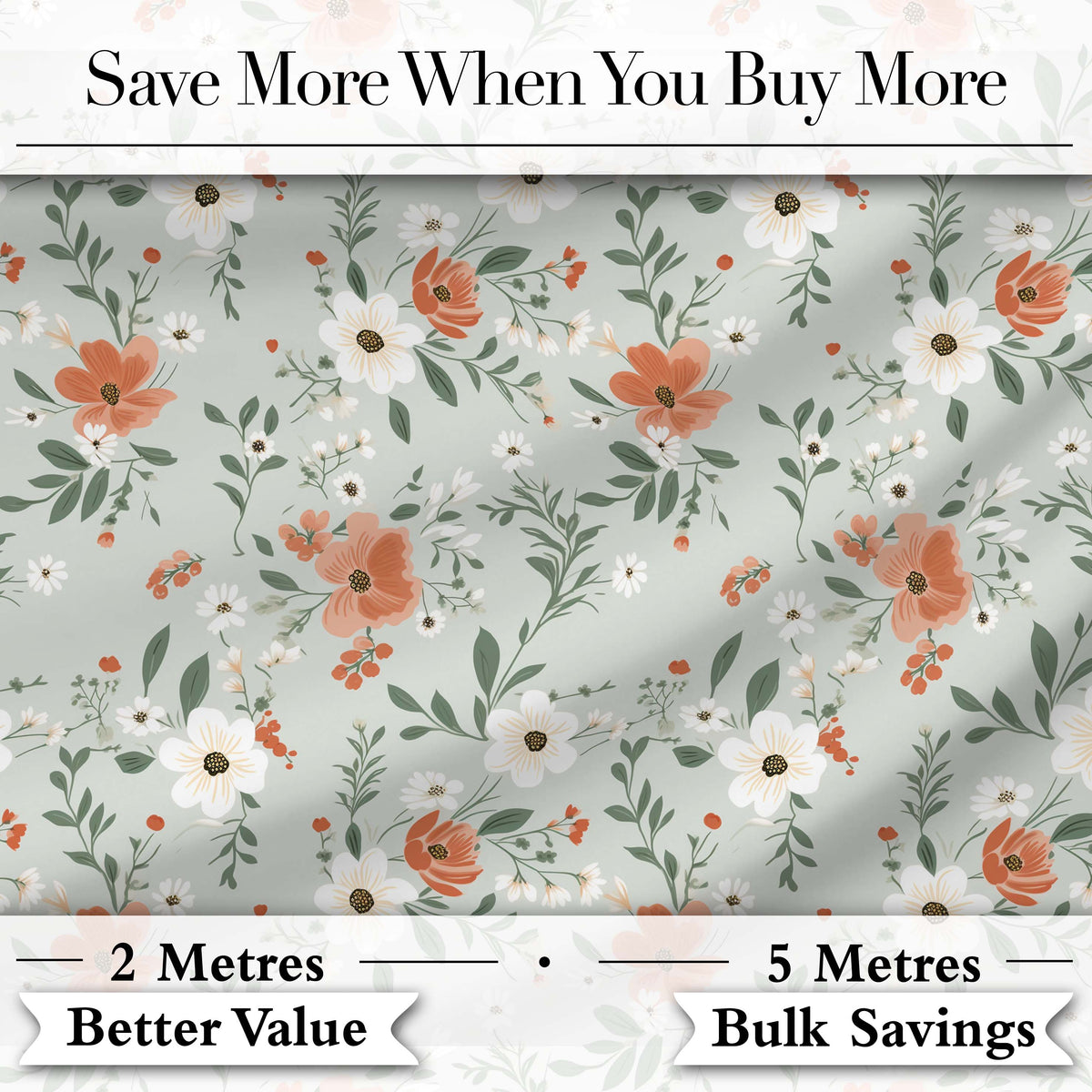 Wildflower Orange and White Floral Pattern Sage Background Seamless  Digital Print Material by the Metre UK Sewing Quilting Textile