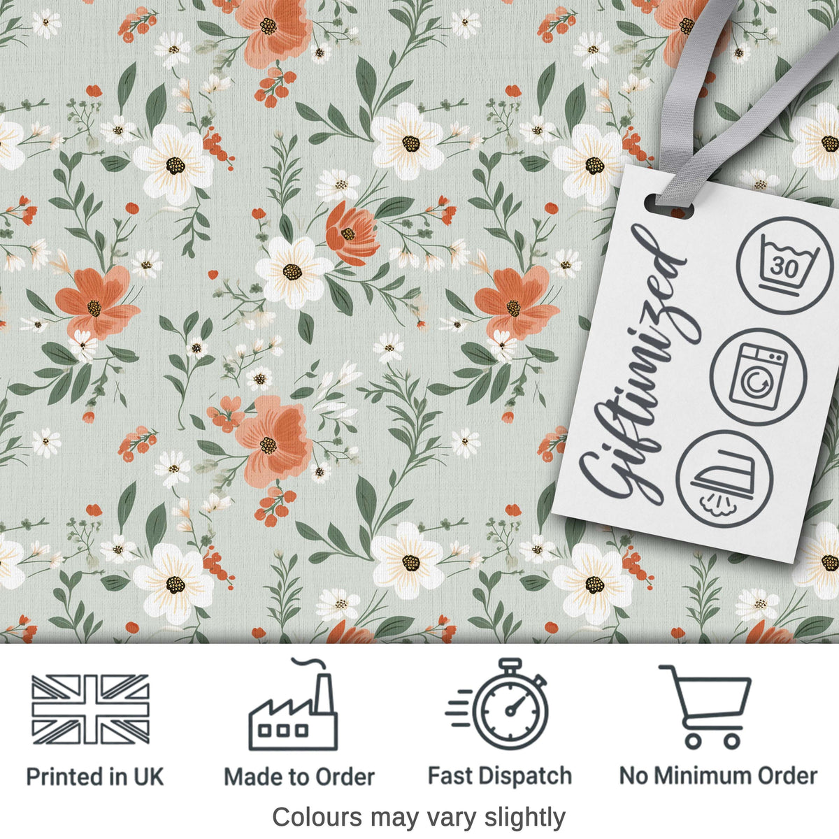 Wildflower Orange and White Floral Pattern Sage Background Seamless  Digital Print Material by the Metre UK Sewing Quilting Textile