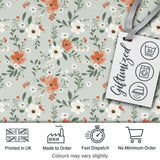 Wildflower Orange and White Floral Pattern Sage Background Seamless  Digital Print Material by the Metre UK Sewing Quilting Textile