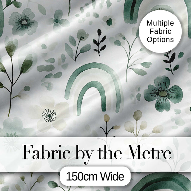 Watercolor Green Floral Rainbow Pattern White Background Seamless  Digital Print Material by the Metre UK Sewing Quilting Textile