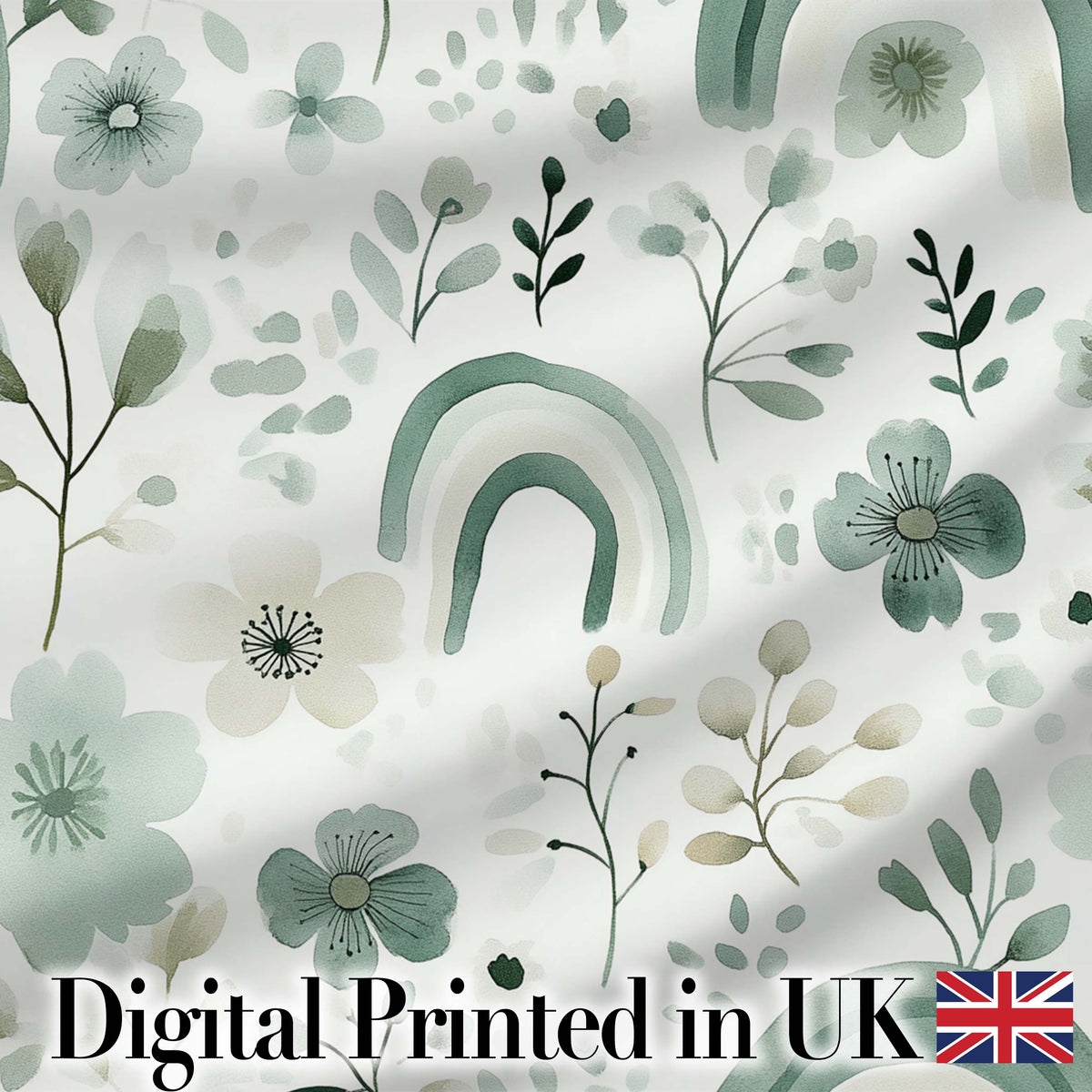 Watercolor Green Floral Rainbow Pattern White Background Seamless  Digital Print Material by the Metre UK Sewing Quilting Textile