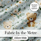 Teddy Bear Floral Nursery Pattern Blue Background Seamless Lovely  Digital Print Material by the Metre UK Sewing Quilting Textile