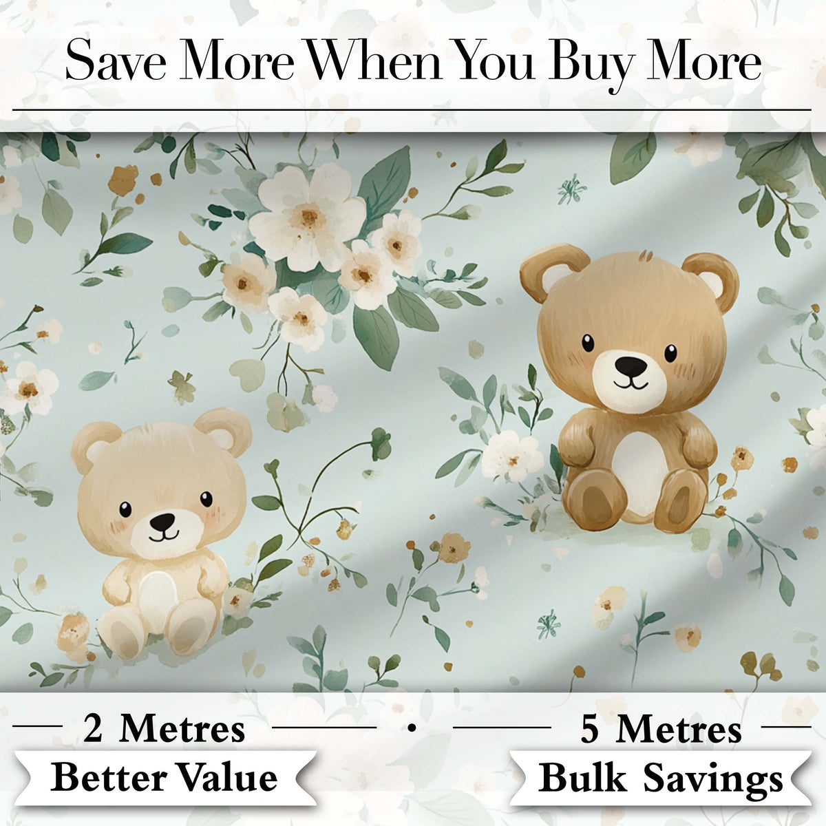 Teddy Bear Floral Nursery Pattern Blue Background Seamless Lovely  Digital Print Material by the Metre UK Sewing Quilting Textile