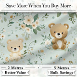 Teddy Bear Floral Nursery Pattern Blue Background Seamless Lovely  Digital Print Material by the Metre UK Sewing Quilting Textile