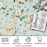 Teddy Bear Floral Nursery Pattern Blue Background Seamless Lovely  Digital Print Material by the Metre UK Sewing Quilting Textile