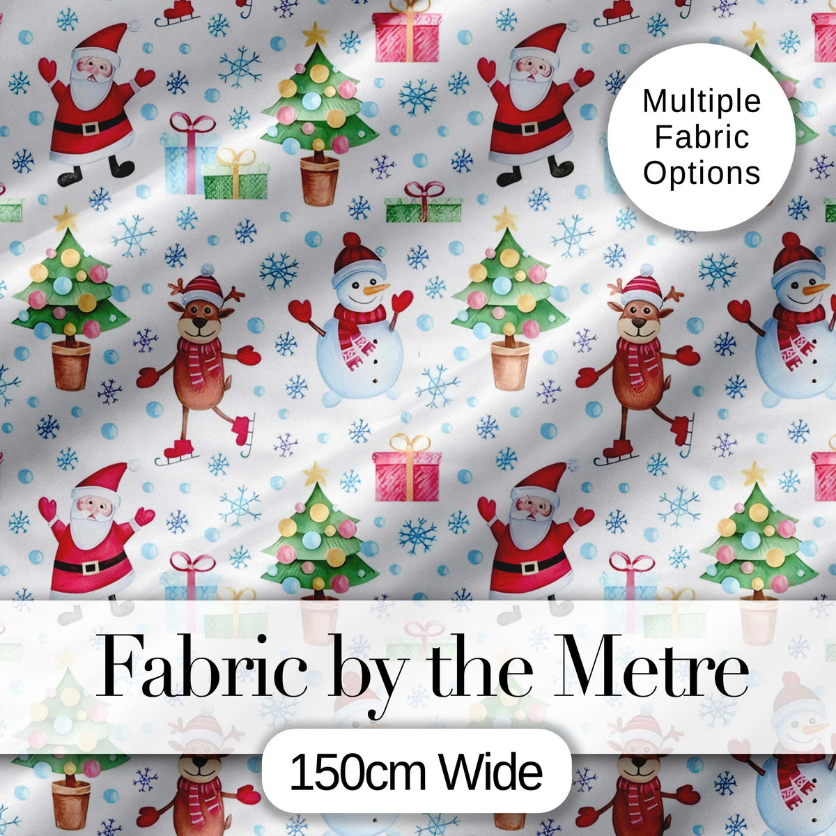 Santa Reindeer Christmas Tree Pattern Cute Holiday Seamless Design  Digital Print Material by the Metre UK Sewing Quilting Textile