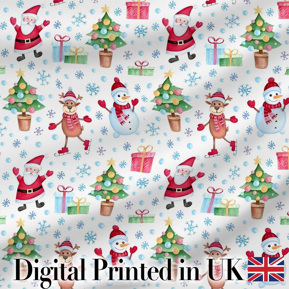 Santa Reindeer Christmas Tree Pattern Cute Holiday Seamless Design  Digital Print Material by the Metre UK Sewing Quilting Textile