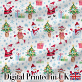 Santa Reindeer Christmas Tree Pattern Cute Holiday Seamless Design  Digital Print Material by the Metre UK Sewing Quilting Textile