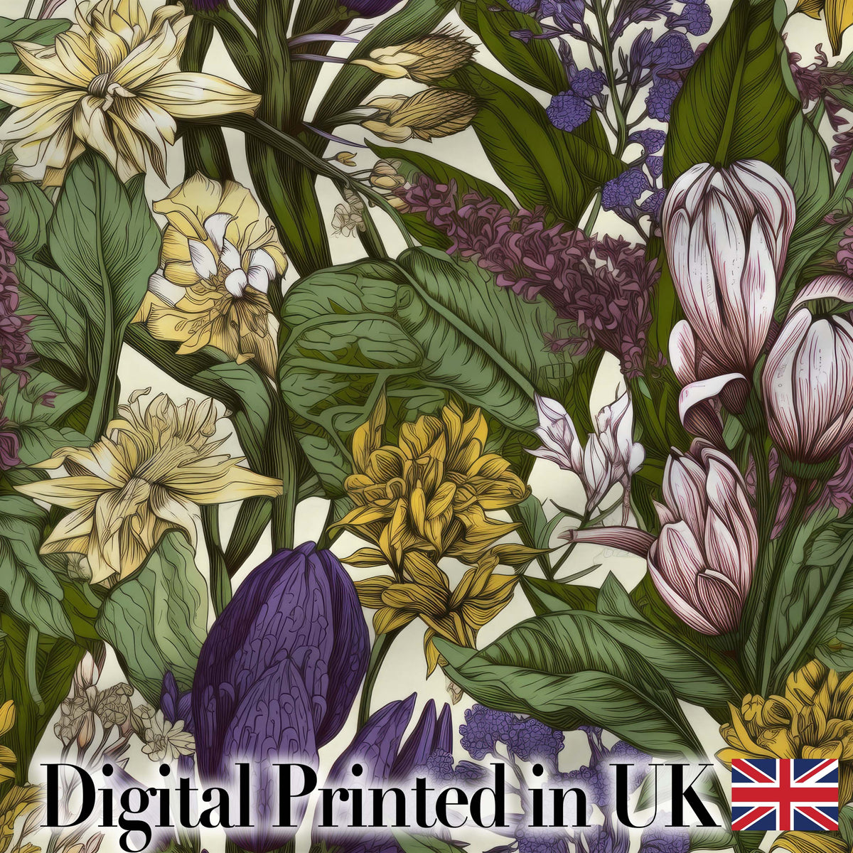Botanical Floral Garden Illustration Vintage Style Seamless Pattern  Digital Print Material by the Metre UK Sewing Quilting Textile