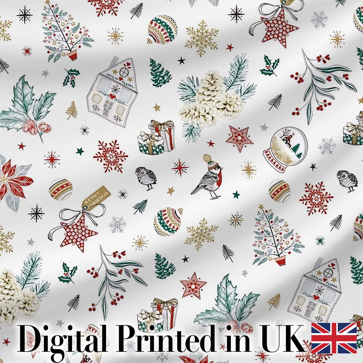 Christmas Icons Pattern Snowflakes Gifts Baubles Seamless Design  Digital Print Material by the Metre UK Sewing Quilting Textile