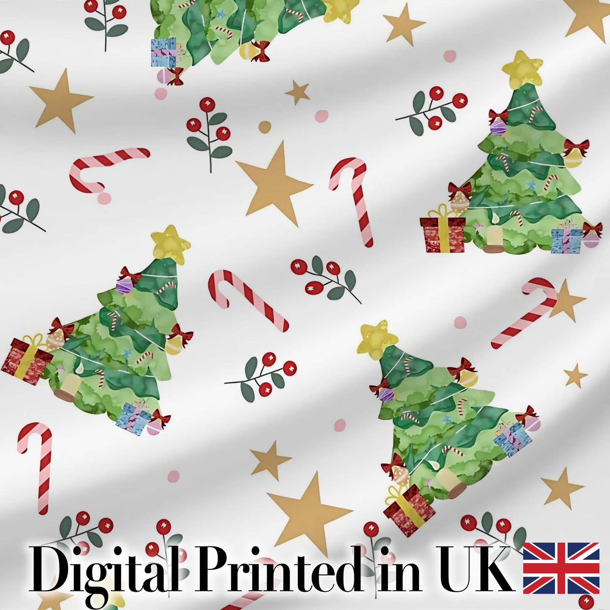 Watercolor Christmas Tree Candy Cane Pattern Festive Seamless Design  Digital Print Material by the Metre UK Sewing Quilting Textile