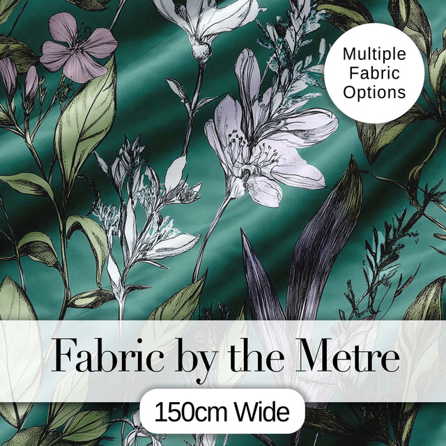 Vintage Botanical Floral Sketch Teal Background Seamless Pattern  Digital Print Material by the Metre UK Sewing Quilting Textile