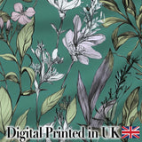 Vintage Botanical Floral Sketch Teal Background Seamless Pattern  Digital Print Material by the Metre UK Sewing Quilting Textile