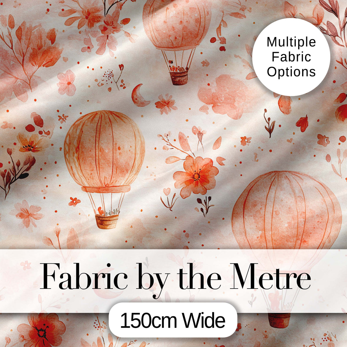 Coral Floral Hot Air Balloon Nursery Pattern Seamless Watercolour  Digital Print Material by the Metre UK Sewing Quilting Textile
