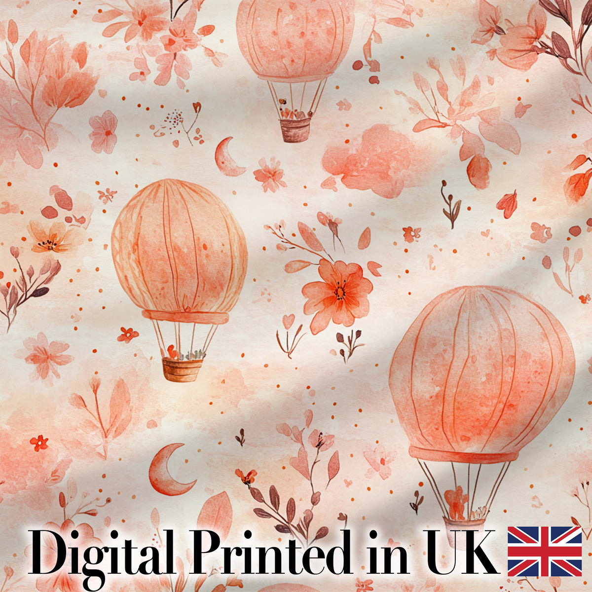 Coral Floral Hot Air Balloon Nursery Pattern Seamless Watercolour  Digital Print Material by the Metre UK Sewing Quilting Textile