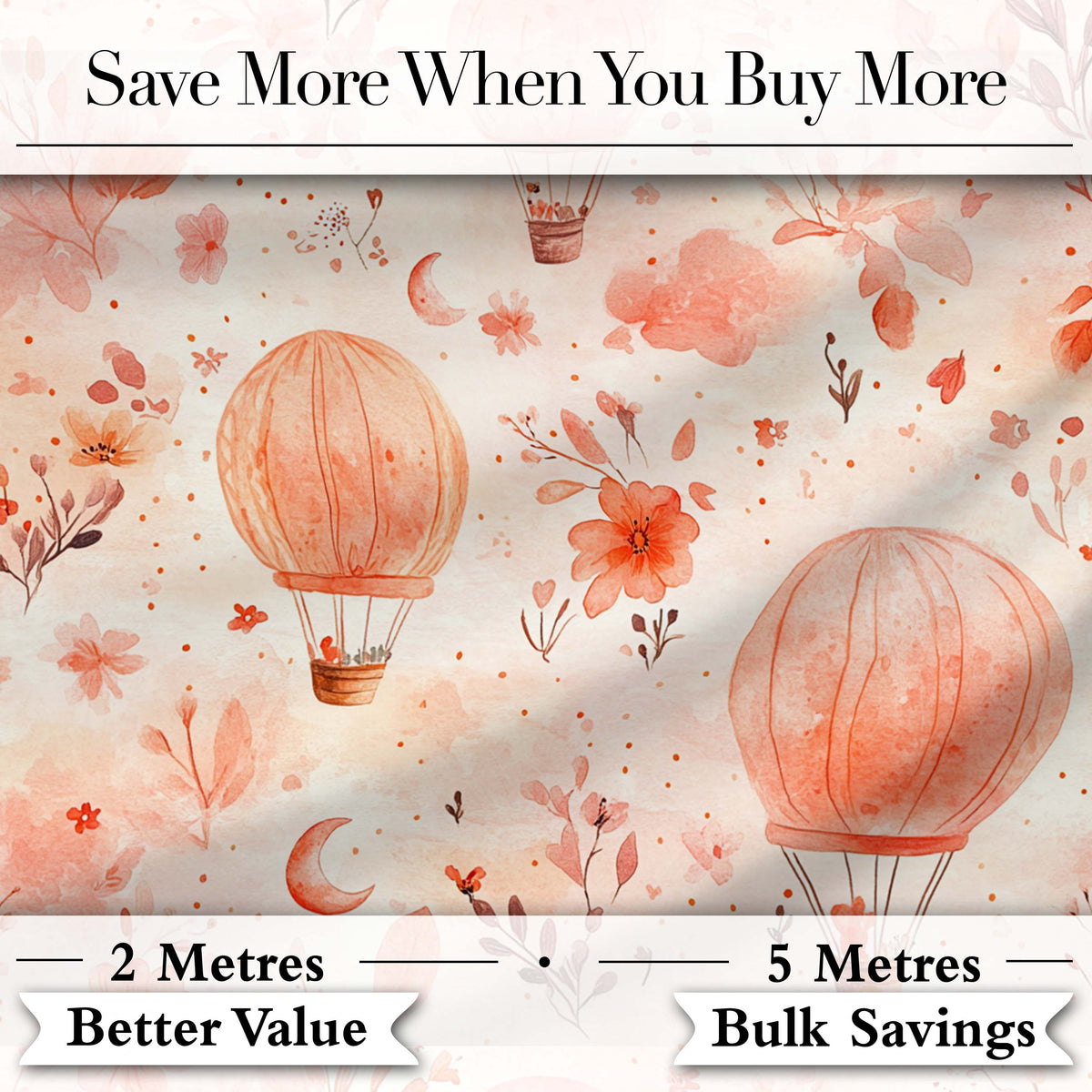 Coral Floral Hot Air Balloon Nursery Pattern Seamless Watercolour  Digital Print Material by the Metre UK Sewing Quilting Textile