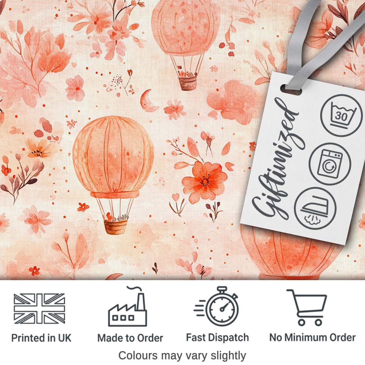 Coral Floral Hot Air Balloon Nursery Pattern Seamless Watercolour  Digital Print Material by the Metre UK Sewing Quilting Textile
