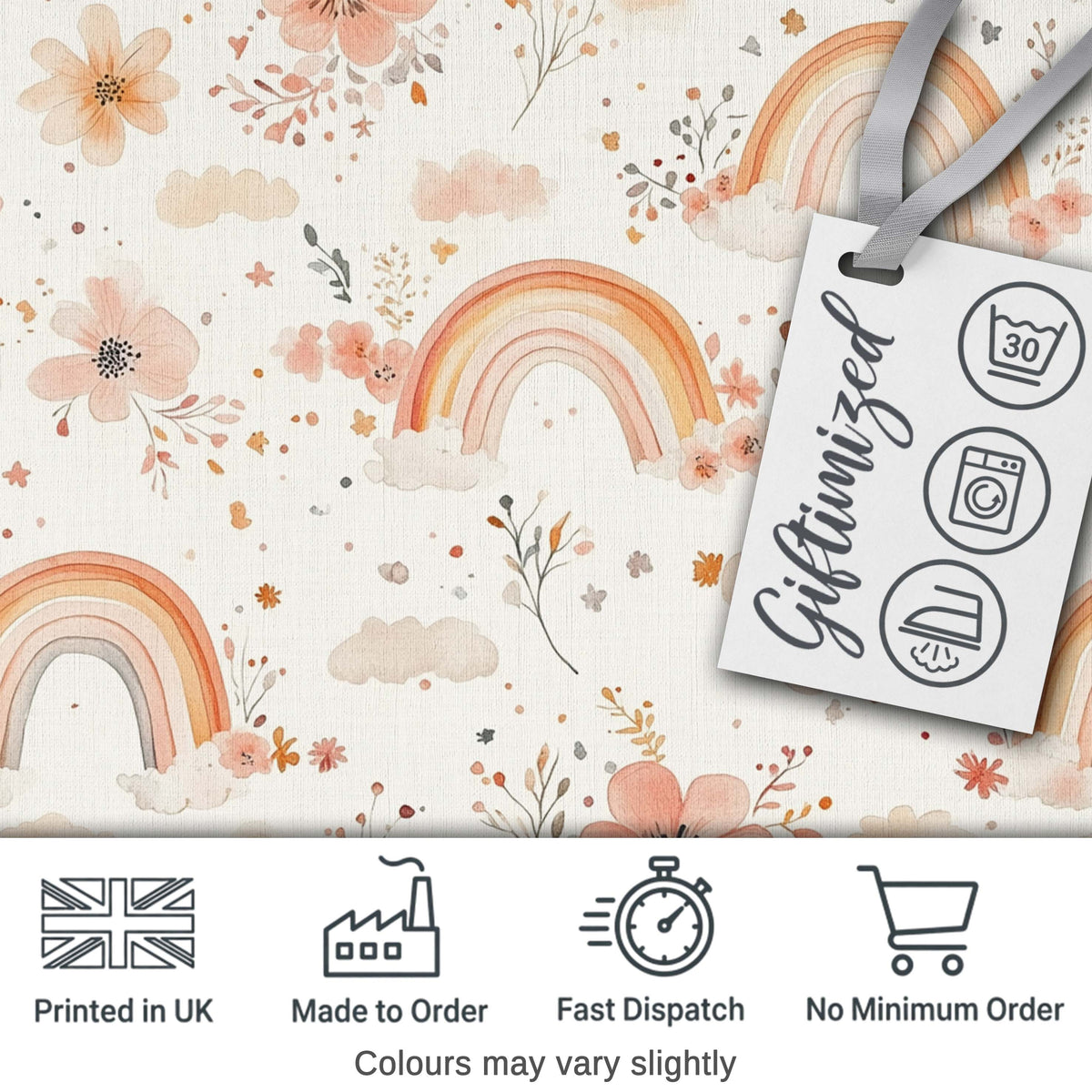 Pastel Rainbow Floral Dreamy Nursery Pattern Seamless Watercolour  Digital Print Material by the Metre UK Sewing Quilting Textile