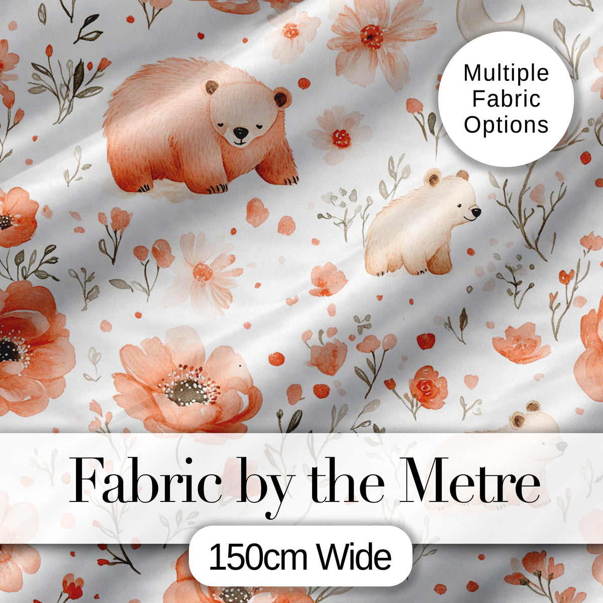 Cute Bear Floral Woodland Nursery Pattern Seamless Watercolour  Digital Print Material by the Metre UK Sewing Quilting Textile