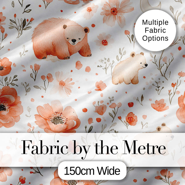 Cute Bear Floral Woodland Nursery Pattern Seamless Watercolour  Digital Print Material by the Metre UK Sewing Quilting Textile