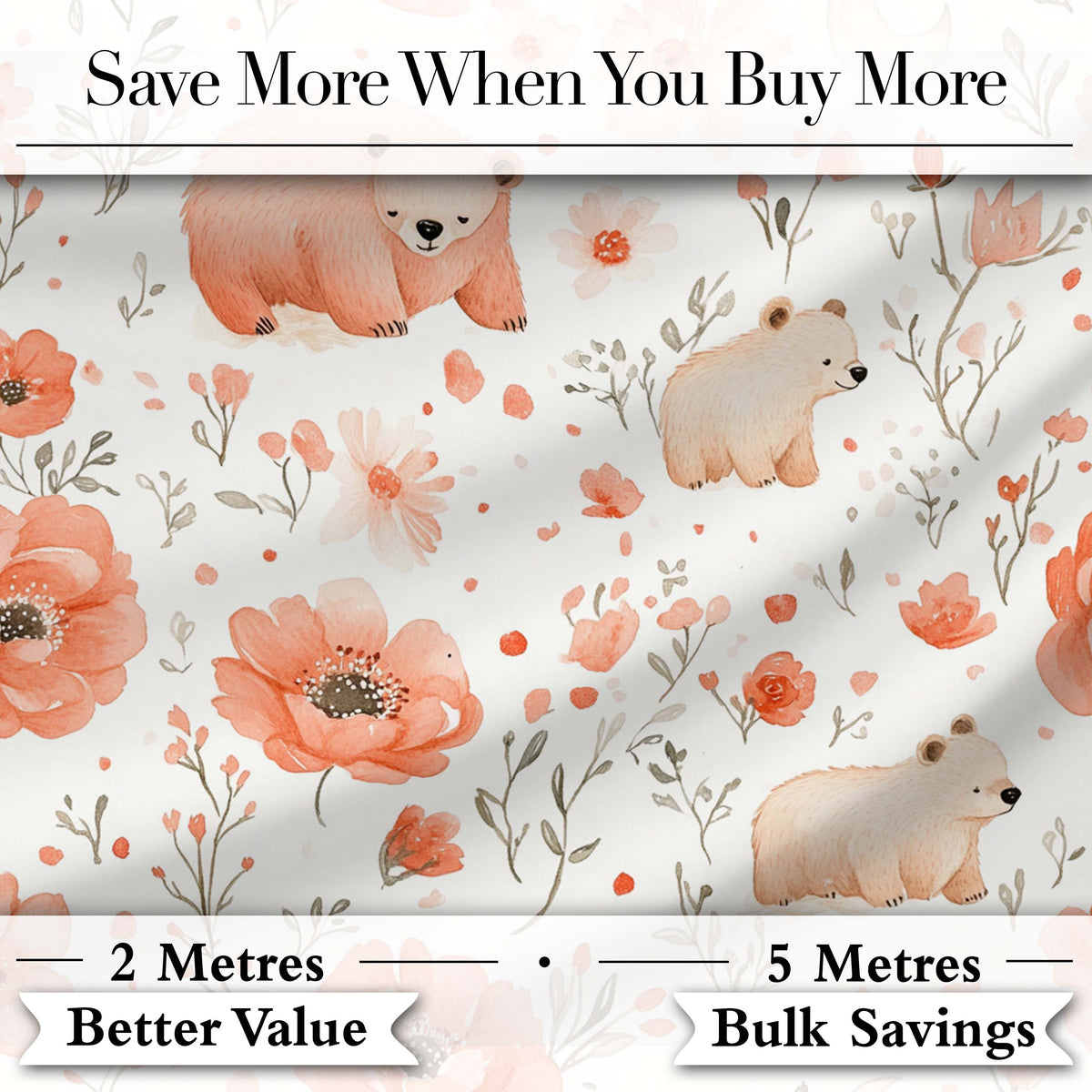 Cute Bear Floral Woodland Nursery Pattern Seamless Watercolour  Digital Print Material by the Metre UK Sewing Quilting Textile