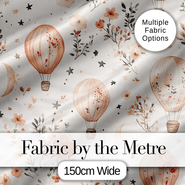 Soft Coral Floral Hot Air Balloon Sky Pattern Seamless Watercolour  Digital Print Material by the Metre UK Sewing Quilting Textile