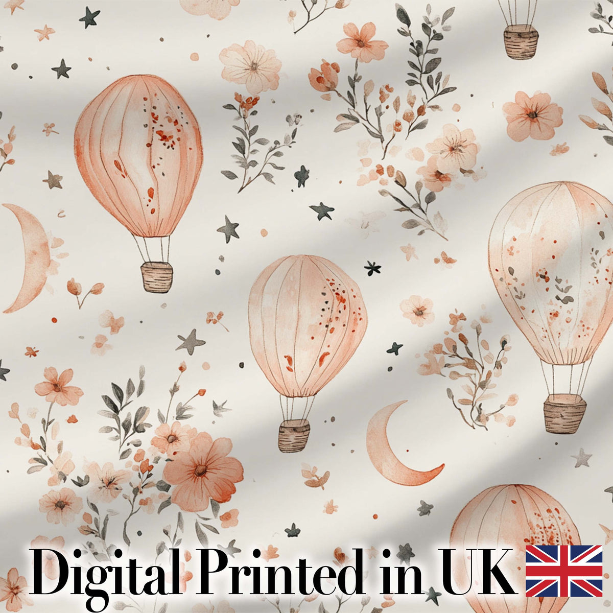 Soft Coral Floral Hot Air Balloon Sky Pattern Seamless Watercolour  Digital Print Material by the Metre UK Sewing Quilting Textile