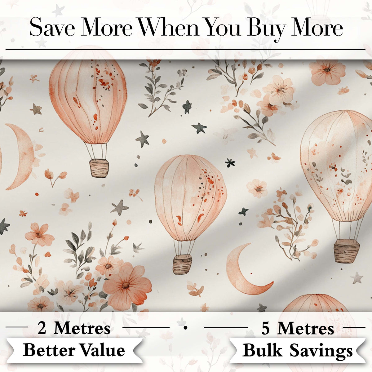 Soft Coral Floral Hot Air Balloon Sky Pattern Seamless Watercolour  Digital Print Material by the Metre UK Sewing Quilting Textile