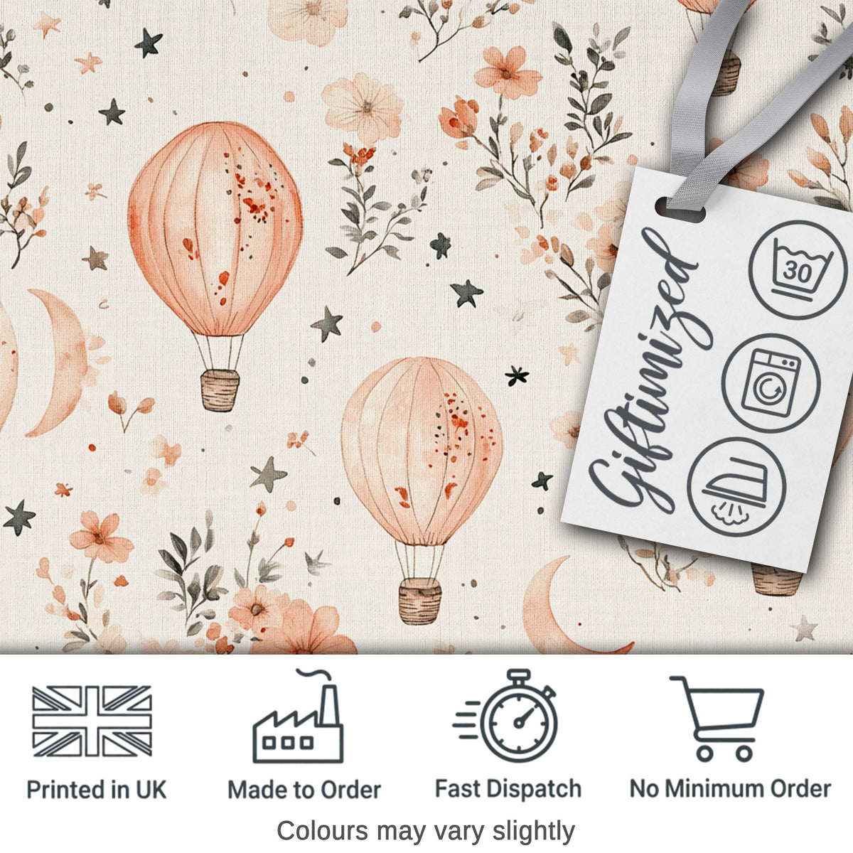 Soft Coral Floral Hot Air Balloon Sky Pattern Seamless Watercolour  Digital Print Material by the Metre UK Sewing Quilting Textile