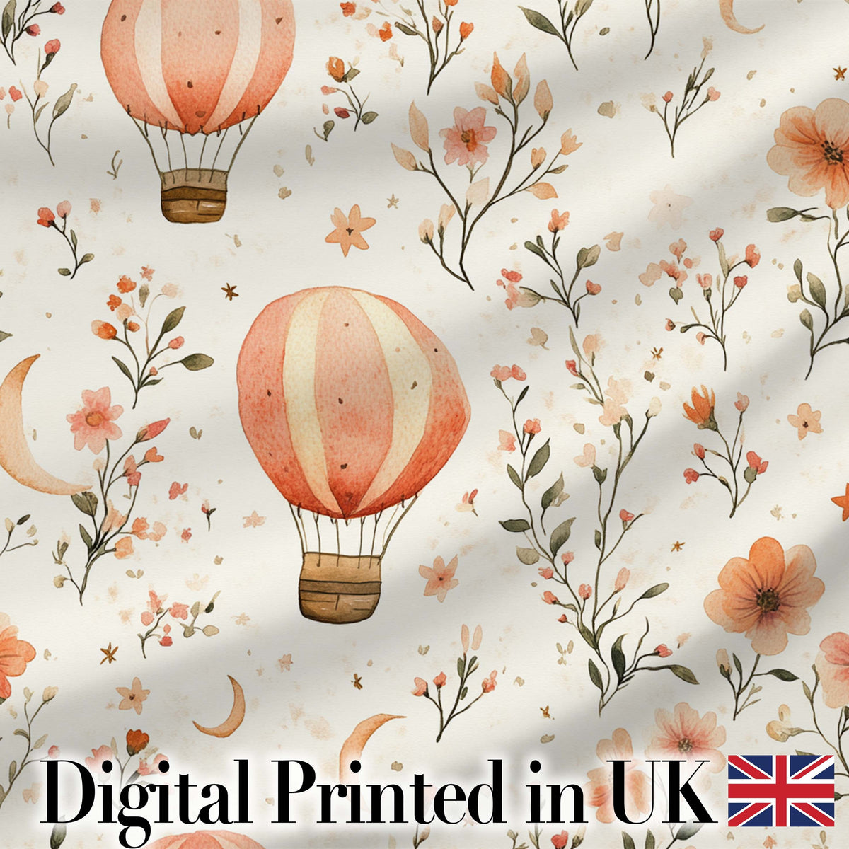 Watercolor Hot Air Balloon Floral Botanical Seamless Pattern Lovely  Digital Print Material by the Metre UK Sewing Quilting Textile
