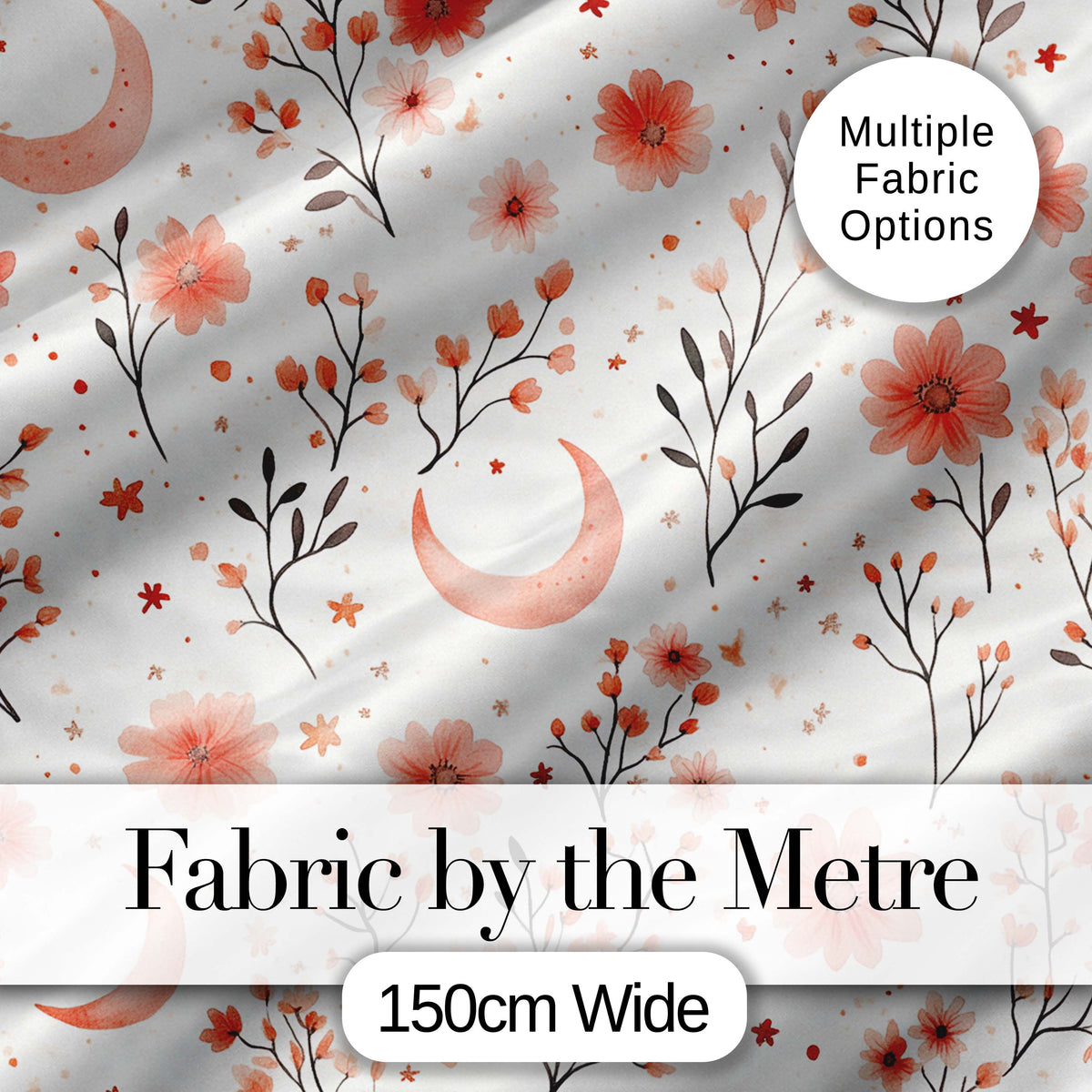 Blush Floral Botanical Moon Pattern Seamless Elegant Watercolour  Digital Print Material by the Metre UK Sewing Quilting Textile