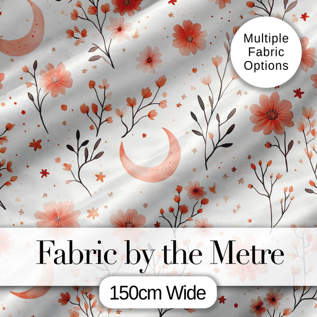 Blush Floral Botanical Moon Pattern Seamless Elegant Watercolour  Digital Print Material by the Metre UK Sewing Quilting Textile