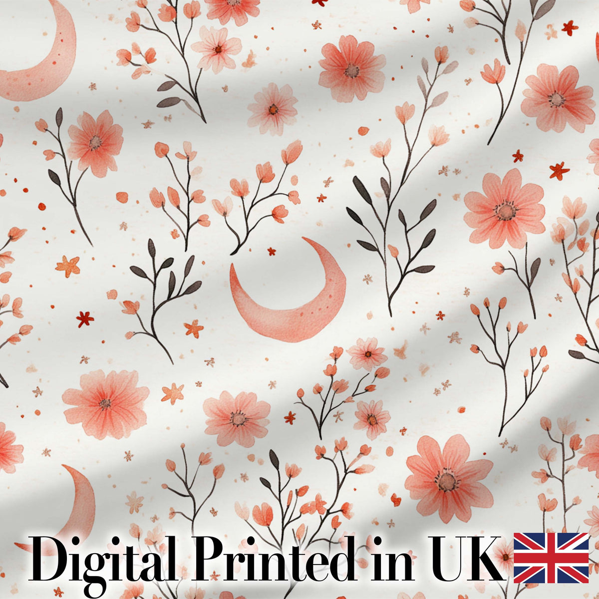 Blush Floral Botanical Moon Pattern Seamless Elegant Watercolour  Digital Print Material by the Metre UK Sewing Quilting Textile