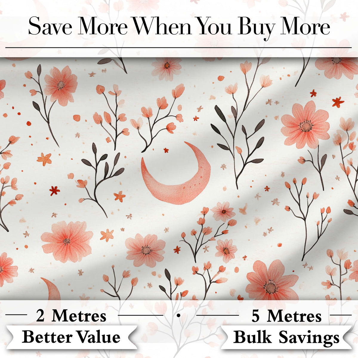 Blush Floral Botanical Moon Pattern Seamless Elegant Watercolour  Digital Print Material by the Metre UK Sewing Quilting Textile