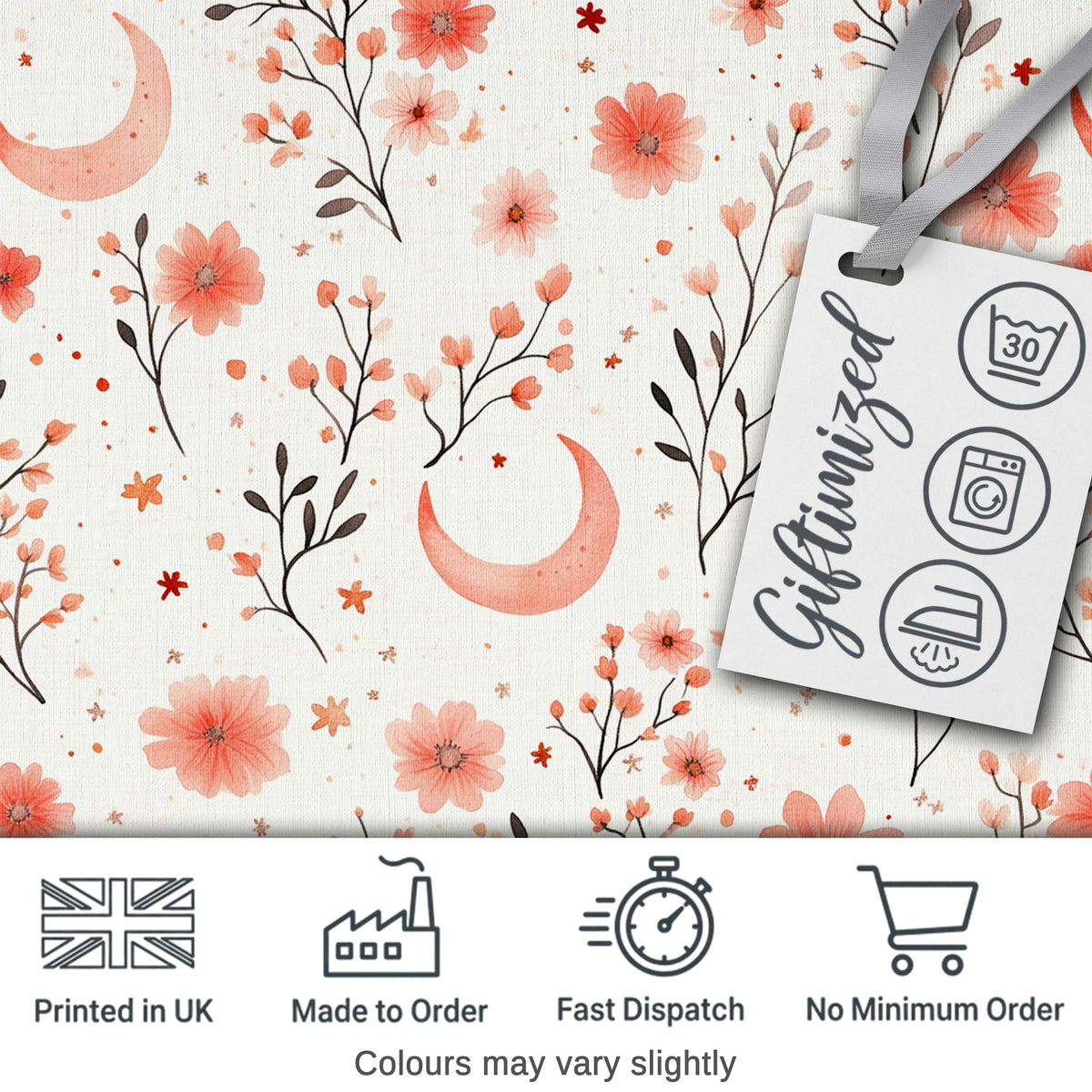 Blush Floral Botanical Moon Pattern Seamless Elegant Watercolour  Digital Print Material by the Metre UK Sewing Quilting Textile