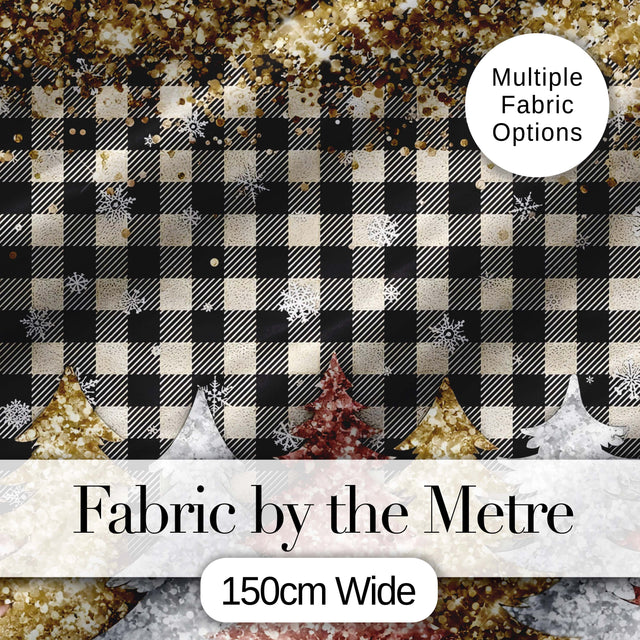 Black Gold Christmas Plaid Pattern Festive Snowflake Seamless Design  Digital Print Material by the Metre UK Sewing Quilting Textile